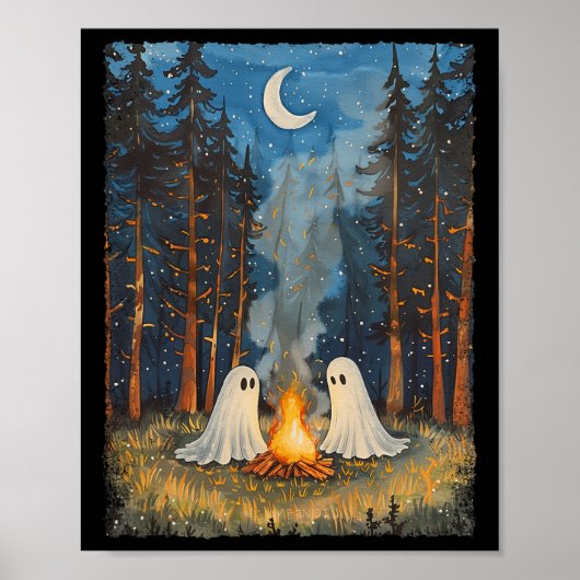 Ghost Campfire Camping Lover Forest Gothic Hallowe Poster (Voorkant)