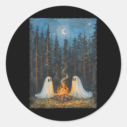 Ghost Campfire Camping Lover Forest Gothic Hallowe Ronde Sticker (Voorkant)