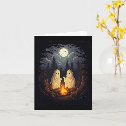  Ghost Camping Kampvuur Gothic Halloween Me Kaart (Gele Bloem)