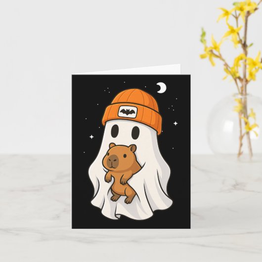 Ghost Capybara Halloween Dierenvriend Beenie Pet B Kaart (Gele Bloem)