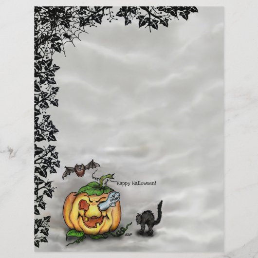 Ghost, Cat, Bat en Pumpkin, Happy Halloween! (Achterkant)