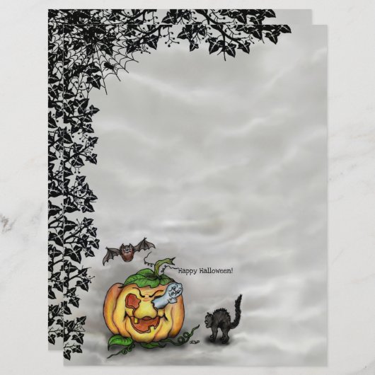 Ghost, Cat, Bat en Pumpkin, Happy Halloween! (Voorkant / Achterkant)