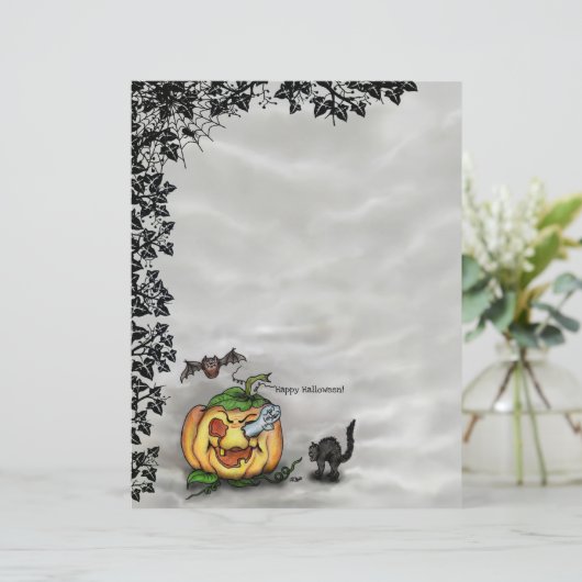 Ghost, Cat, Bat en Pumpkin, Happy Halloween! (Staand voorkant)