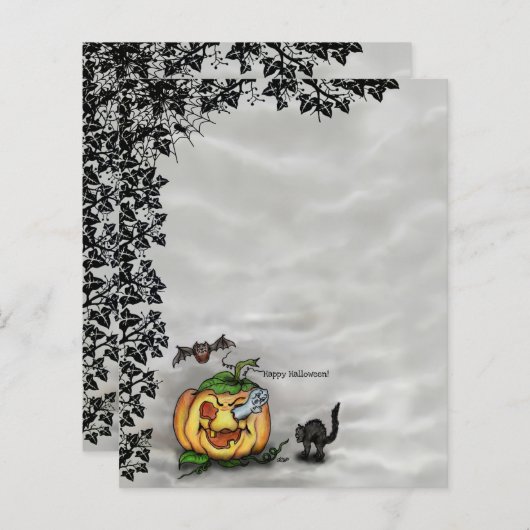 Ghost, Cat, Bat en Pumpkin, Happy Halloween! (Voorkant / Achterkant)