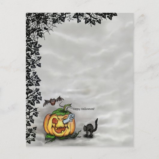 Ghost, Cat, Bat en Pumpkin, Happy Halloween! (Achterkant)