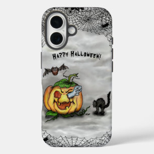 Ghost, Cat, Bat en Pumpkin, Happy Halloween! iPhone 16 Hoesje