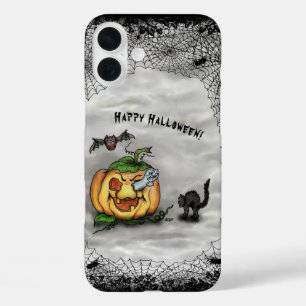 Ghost, Cat, Bat en Pumpkin, Happy Halloween! iPhone 16 Plus Hoesje