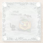 Ghost, Cat, Bat en Pumpkin, Happy Halloween! Glazen Onderzetter (Achterkant)