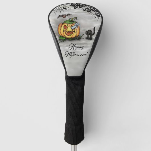 Ghost, Cat, Bat en Pumpkin, Happy Halloween! Golfheadcover (Voorkant)
