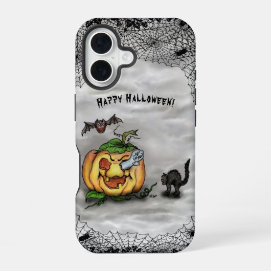 Ghost, Cat, Bat en Pumpkin, Happy Halloween! iPhone 16 Hoesje (Achterkant)