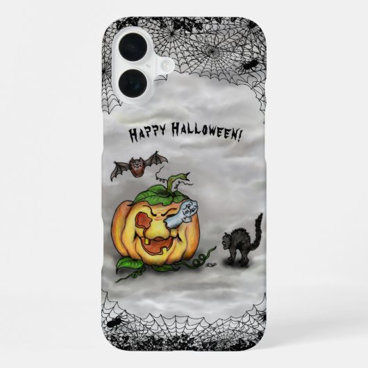 Ghost, Cat, Bat en Pumpkin, Happy Halloween! iPhone Hoesje (Achterkant)