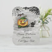 Ghost, Cat, Bat en Pumpkin, Happy Halloween! Kaart (Staand voorkant)