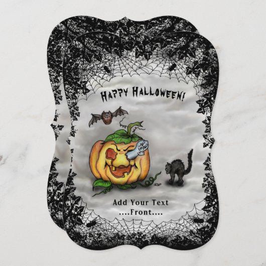Ghost, Cat, Bat en Pumpkin, Happy Halloween! Kaart (Voorkant / Achterkant)