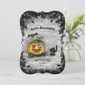 Ghost, Cat, Bat en Pumpkin, Happy Halloween! Kaart (Staand voorkant)