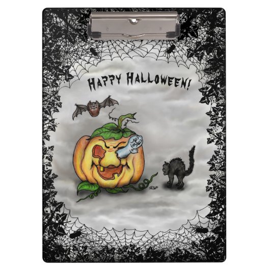 Ghost, Cat, Bat en Pumpkin, Happy Halloween! Klembord (Voorkant)