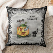 Ghost, Cat, Bat en Pumpkin, Happy Halloween! Kussen (Deken)
