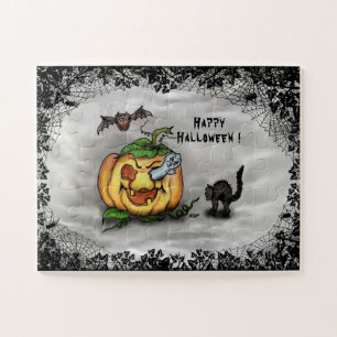 Ghost, Cat, Bat en Pumpkin, Happy Halloween! Legpuzzel