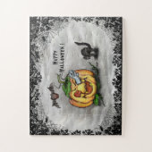 Ghost, Cat, Bat en Pumpkin, Happy Halloween! Legpuzzel (Verticaal)