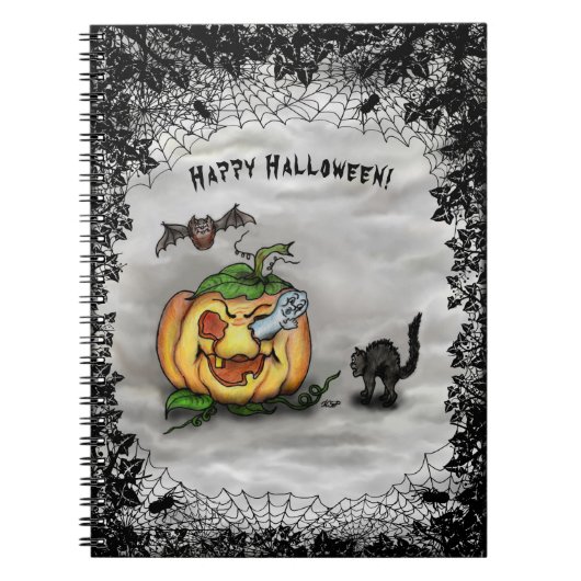 Ghost, Cat, Bat en Pumpkin, Happy Halloween! Notitieboek (Voorkant)
