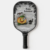 Ghost, Cat, Bat en Pumpkin, Happy Halloween! Pickleball Paddle (Voorkant)