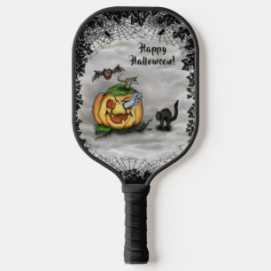 Ghost, Cat, Bat en Pumpkin, Happy Halloween! Pickleball Paddle