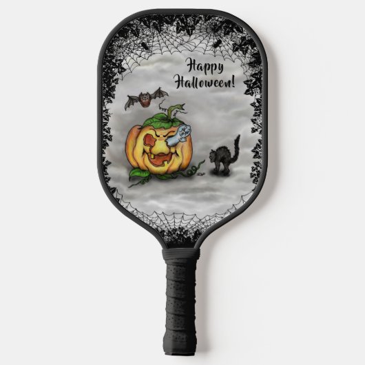 Ghost, Cat, Bat en Pumpkin, Happy Halloween! Pickleball Paddle (Achterkant)
