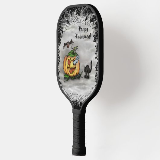 Ghost, Cat, Bat en Pumpkin, Happy Halloween! Pickleball Paddle (Links)