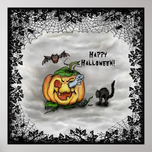 Ghost, Cat, Bat en Pumpkin, Happy Halloween! Poster (Voorkant)