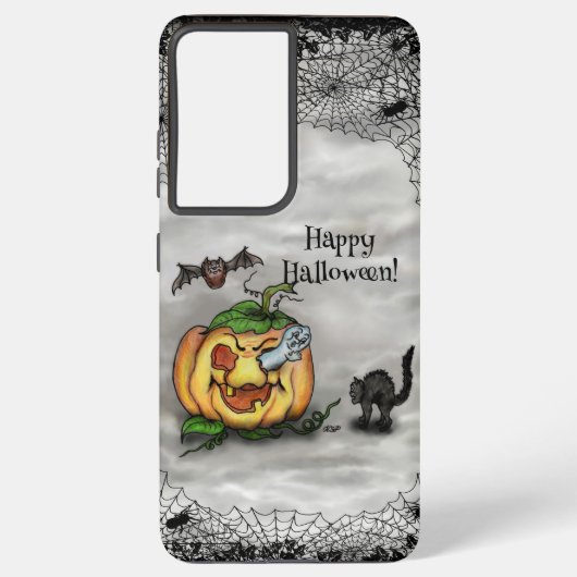 Ghost, Cat, Bat en Pumpkin, Happy Halloween! Samsung Galaxy Hoesje (Achterkant)