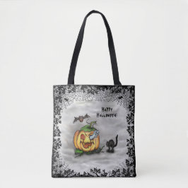 Ghost, Cat, Bat en Pumpkin, Happy Halloween! Tote Bag