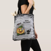 Ghost, Cat, Bat en Pumpkin, Happy Halloween! Tote Bag (Dichtbij)