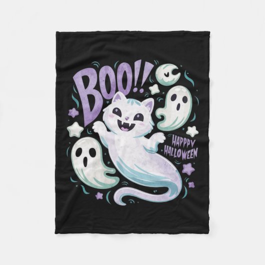 Ghost Cat Boo Kat Halloween Fleece Deken (Voorkant)