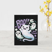 Ghost Cat Boo Kat Halloween Kaart (Gele Bloem)