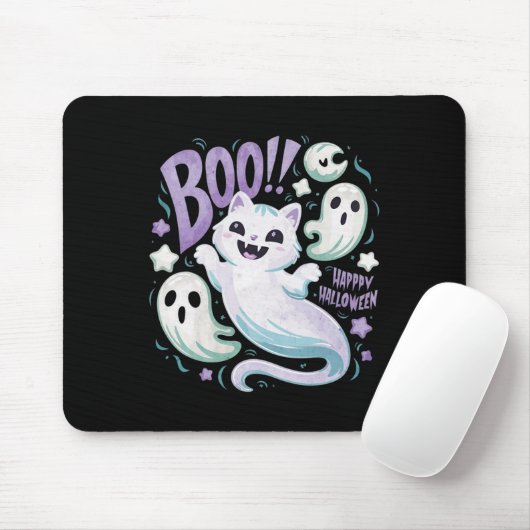 Ghost Cat Boo Kat Halloween Muismat (Met muis)