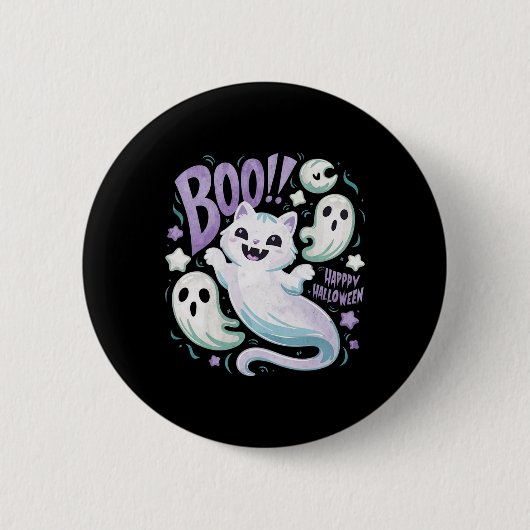 Ghost Cat Boo Kat Halloween Ronde Button 5,7 Cm (Voorkant)