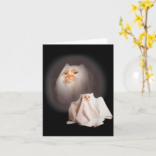 Ghost Cat Ghost Kitten Funny Cat Meme Halloween  Kaart (Gele Bloem)