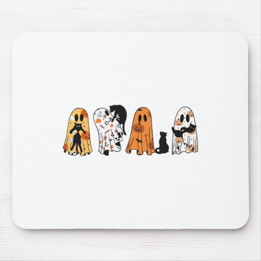Ghost Cat Halloween Ghost Black Cat Spooky Seizoen Muismat (Voorkant)