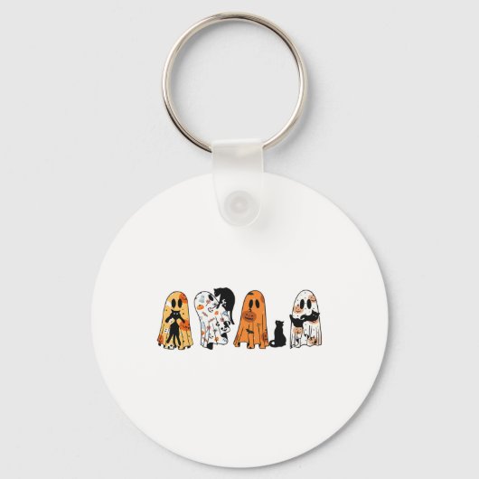 Ghost Cat Halloween Ghost Black Cat Spooky Seizoen Sleutelhanger (Voorkant)
