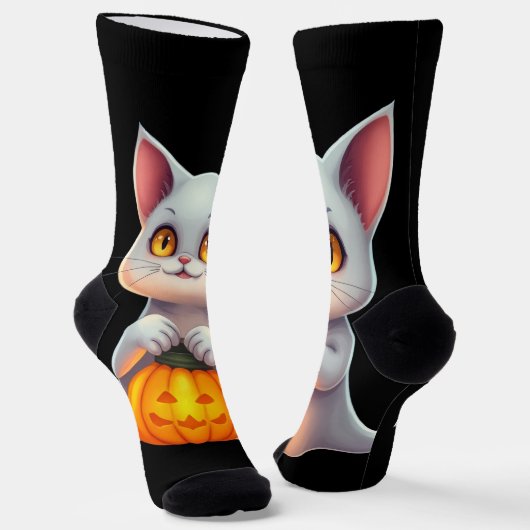 Ghost Cat Halloween Sokken - Magisch en gezellig c (Gebogen)