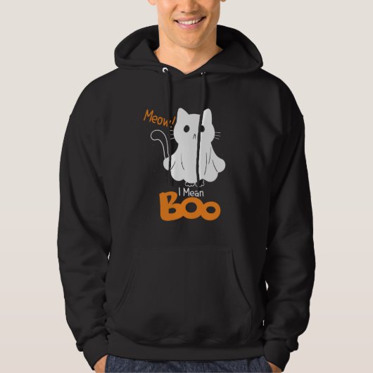 Ghost Cat Meow I Mean Boo Pumpkin Moon Halloween Hoodie (Voorkant)