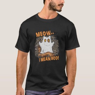 Ghost Cat Meow Ik bedoel Boo Pompoen Maan Hallowee T-shirt
