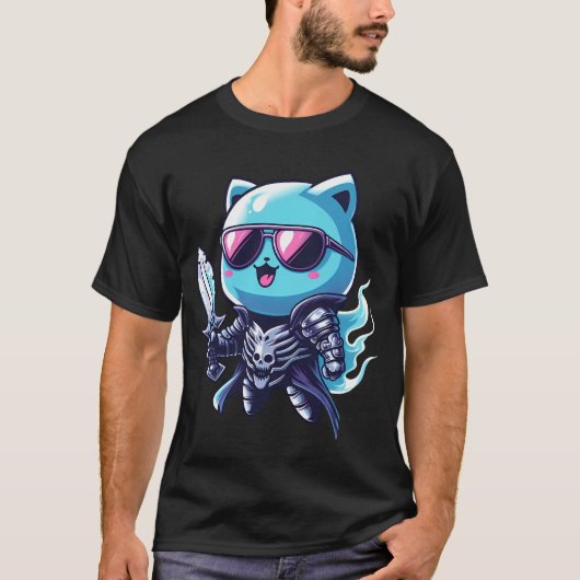 Ghost Cat Mythical Skull Armour met Zwaard & Schad T-shirt (Voorkant)