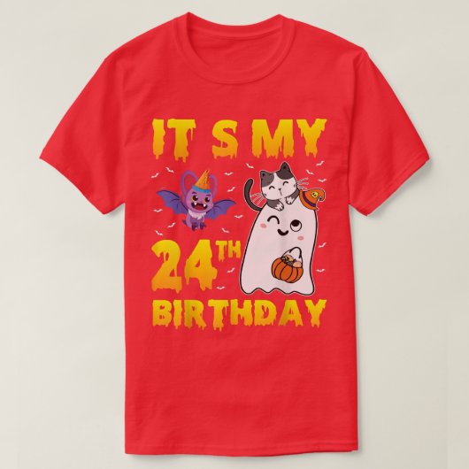 Ghost Cat Pumpkin Candy Corn's 24ste verjaardag T-shirt (Design voorkant)