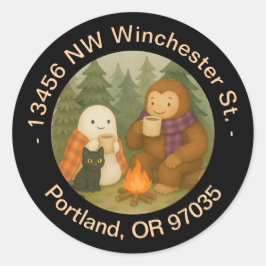 Ghost, Cat & Sasquatch - Retouradreslabel Ronde Sticker