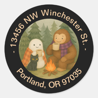 Ghost, Cat & Sasquatch - Retouradreslabel Ronde Sticker