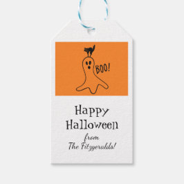 Ghost Cat Sinaasappel Wit Halloween Cadeaulabel
