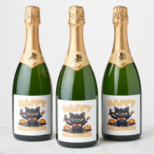 Ghost Cat T-shirt, Halloween Shirt, Spooky Schatti Sparkling Wijnetiket (Flessen)