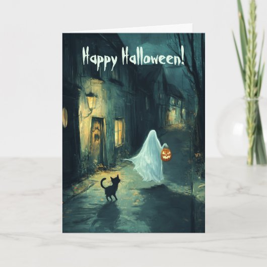 Ghost & Cat Trick or treat Bedankkaart (Voorkant)