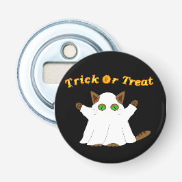 Ghost Cat Trick or treat Button Flesopener