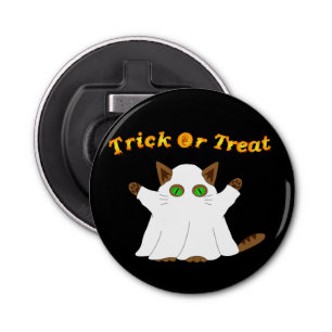 Ghost Cat Trick or treat Button Flesopener